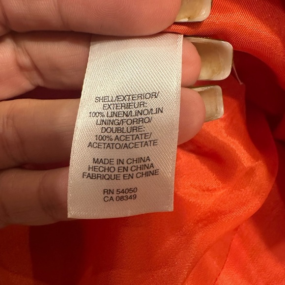 Anne Klein 100% Linen Blazer Jacket | Orange Red Safari Style | Women’s Size 10 - Picture 8 of 8